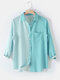 Contrast Color Stripe Pocket Long Sleeve Lapel Button Shirt - Sky Blue