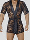 Floral Lace See Through Sexy Breathable Robes For Mens - Black