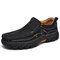 Men Genuine Leather Hole Non Slip Comfy Outdoor Slip On Casual Shoes - Black