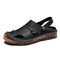 Men Closed Toe Hand Stitching Outdoor Rubber Toe Leather Sandals - Black