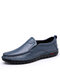 Men Hand Stitching Soft Driving Loafers Slip On Business Casual Shoes - Blue