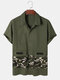 Men Camo Patchwork Utility Short Sleeve Cargo All Matched Skin Friendly Shirts - Army Green
