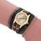 Fashion Multi-color Women's Casual Bracelet Watch Luxury Multilayer Leather Bracelet Watch  - Black