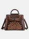 Genuine Leather Retro Stitching Embossed Hand-polished Color Large-Capacity Handbag - Coffee