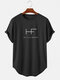 Mens Letter Print Sporty Short Sleeve Curved Hem T-Shirt - Black