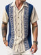 Camicie da uomo a maniche corte con risvolto patchwork con stampa geometrica a blocchi di colore - blu