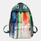 Women Ink Zipper Canvas Large Capacity Casual School Bag Backpack - Green