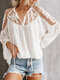 Sexy Perspective V-neck Long Sleeve Blouse - White