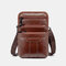 Men Solid Phone Bag Leather Waist Bag Crossbody Bag - Brown