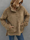 Solid Color Long Sleeve Stand Collar Asymmetrical Slit Hem Sweatshirt For Women - Brown
