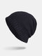 Men Polyester Cotton Knitted Plus Velvet Two-color Dual-use Casual Warmth Beanie Hat - Navy