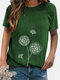 O-neck Flower Print Short Sleeve Casual T-shirt For Women - Green