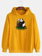 Mens Cotton Panda Beer Print Drop Shoulder Casual Drawstring Hoodies - Yellow