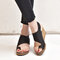 Women Large Size Clip Toe Buckle Strap Wedges Heel Sandals - Black