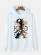 Mens Funny Cartoon Letter Print Cotton Casual Loose Drawstring Hoodies - White