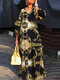 Vestido longo feminino com decote em V tribal Padrão - Preto