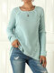Solid Color Stringing Long Sleeves O-neck Loose Knitted Sweater - Blue
