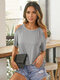Solid Cold Shoulder Short Sleeves Casual T-shirt - Gray
