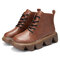 Women Large Size Comfortable British Style Lace Up Front Platform Ankle Boots - Brown
