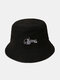 Unisex Cotton Letters Gesture Pattern Embroidered All-match Sunscreen Bucket Hat - Black