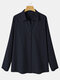 Solid Color Button Pocket Long Sleeve Casual Shirt for Women - Navy