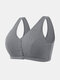 Plus Size Women Solid Color Ribbed Cotton Breathable Wireless Button Front T-Shirt Bra - Grey