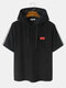 Mens Side Stripe Half Button Corduroy Short Sleeve Hooded T-Shirts - Black