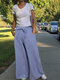 Stripped Wide-leg Straight Casual Plus Size Pants - White