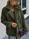 Solid Color Long Sleeve Turn-down Collar Pocket Coat For Women - Army