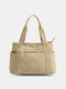 Women Canvas Vintage Large Capacity Tote Bag Shoulder Bag Zipper Design Shoulder Bag - Khaki