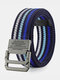 110/125 CM Men Canvas Striped Lettering Alloy Double-ring Buckle Punch-free Casual Belt - Sky Blue Stripe+Black Buckle