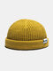 Unisex Knitted Solid Color Letter Patch All-match Warmth Brimless Beanie Landlord Cap Skull Cap - Yellow