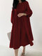 Plaid Print Pleated Puff Sleeve Casual Dress for Women - Red