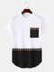 Mens Ethnic Matching Chest Pocket Curved Hem Short Sleeve T-Shirts - Black