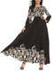 Froral Digital Print Long Sleeve Maxi Dress - Black