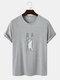Mens Cartoon Cat Graphic Crew Neck Cotton Short Sleeve T-Shirts - Gray