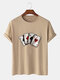 Mens Poker Playing Card Graphics 100% Cotton Casual Short Sleeve T-Shirts - Khaki