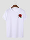 Mens Rose Floral Chest Print Short Sleeve Casual T-Shirts - White