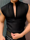 Camiseta sin mangas con cuello en V y malla transparente para hombre - Negro