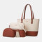 Women 3PCS Tassel Patchwork Large Capacity Handbag Tote - White