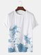 Mens Wave & Carp Print Japanese Style Short Sleeve T-Shirts - White