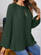Women Solid Pleated Tie Neck Casual Long Sleeve Blouse - Dark Green