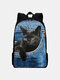 Women Oxford Large Capacity Cat Pattern Printing Backpack - Blue