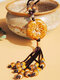 Vintage Flowers Round Shape Beaded Tassel Hand-woven Ceramic Long Necklace - Coffee