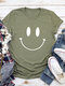 Casual Cartoon Smile Printed Short Sleeve O-neck T-Shirt For Women - Light Green