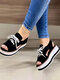 Large Size Summer Casual Platform Lace Up Canvas Sandals For Women - Black