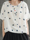 Women's Vintage Plaid T-shirt Cotton And Linen Short-sleeved T-shirt - White