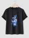 Camiseta com estampa de borboleta de gola redonda manga curta casual - Preto