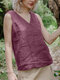 Solid V-neck Sleeveless Casual Tank Top For Women - Claret