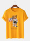 Mens Cartoon Astronaut Bear Print Cotton Short Sleeve Casual T-Shirt - Yellow